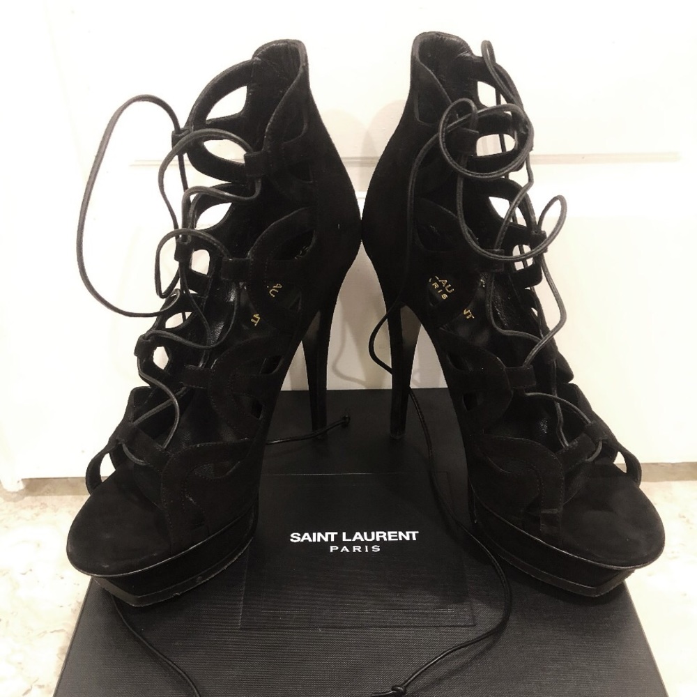 Saint Laurent Tribute Lace Up Platform Sandals